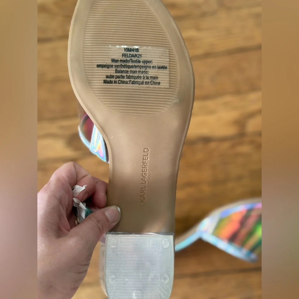 Karl Lagerfeld Faina Iridescent Slides - Size 10 - NWOB - Picture 6 of 6
